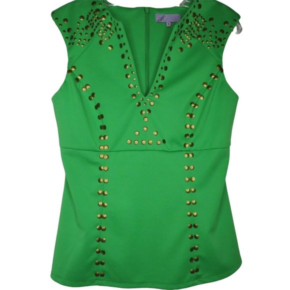 Eden Green Top Womens M Gold Embellishments Stretch Knit Polyester - Picture 2 of 12